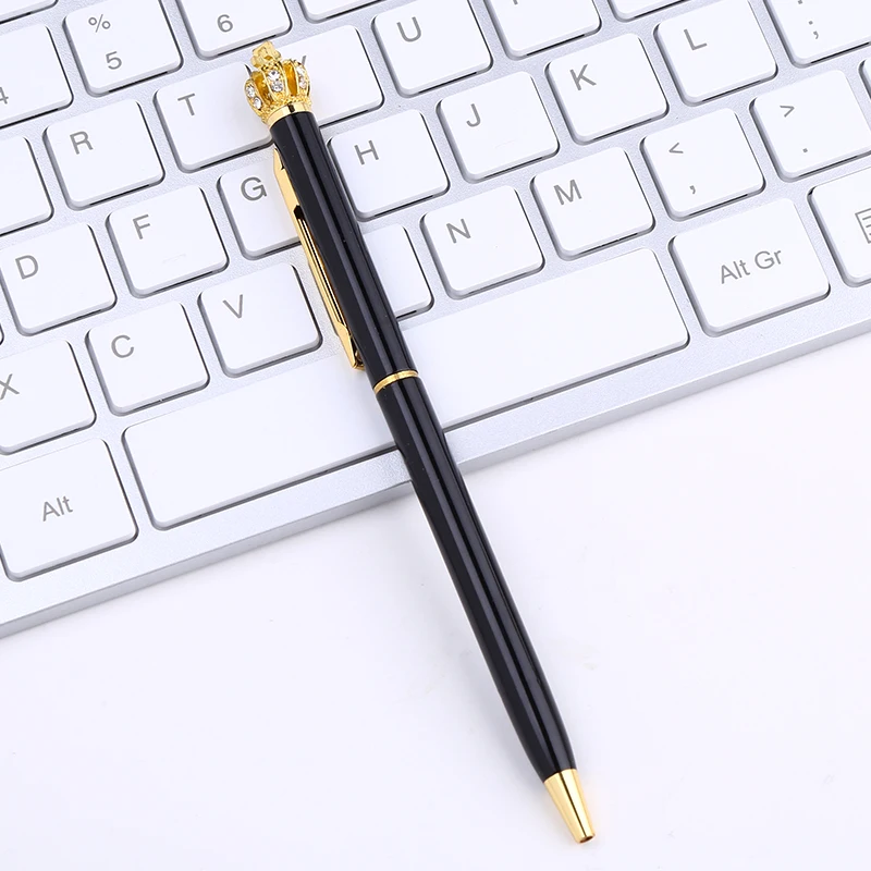 Корона скипетр королева шариковая ручка персонализированные школьные офисные ручки для письма металлические роскошные хрустальные стационарные логотип на заказ - Цвет: Black1Pc