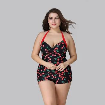 

One-Piece Korean Women's Rashguard Sexy One Piece Swimsuit Suits Hot Cakes New Underwire Bracket Cherry Design Fat Woman Plus