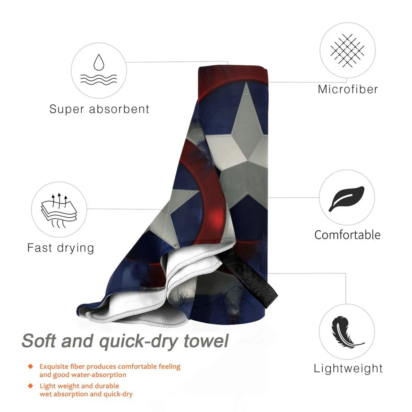 Captain A Break Through Quick Dry Towel Gym Sports Bath Portable Captain Shield Comic Book Superhero America Us Sheild Usa Soft