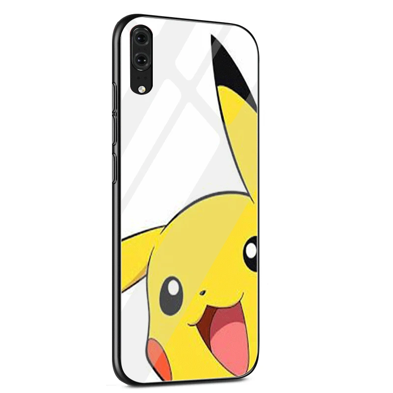 Стеклянный Чехол для мобильного телефона huawei P30 P20 P Smart P10 Y6 7A Y9 Honor 8X9 10 mate 20 Pro Lite Cover cool pokemons pika
