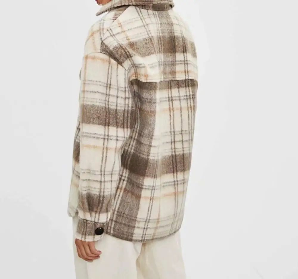 buy Star firefly high quality elegant plush coat female 2019 casual retro plaid loose jacket women lape