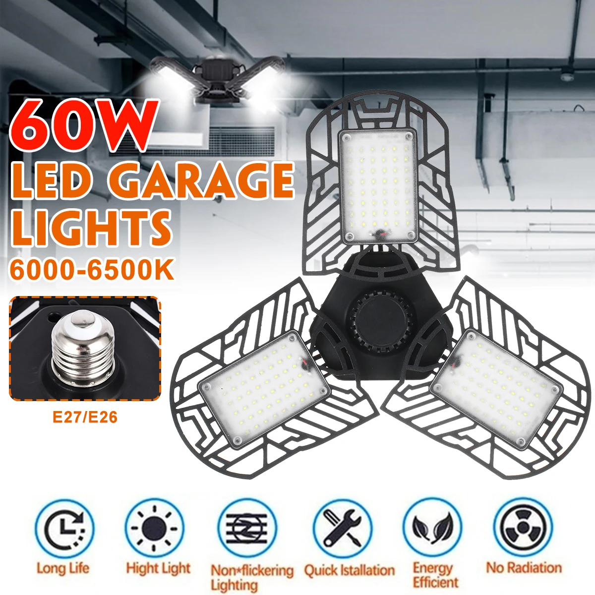 60 Вт 6000лм 144 шт. светодиодный деформируемый светильник гаражный светильник AC170-265V светодиодный шахтерский светильник для гаража/чердака/подвала/дома