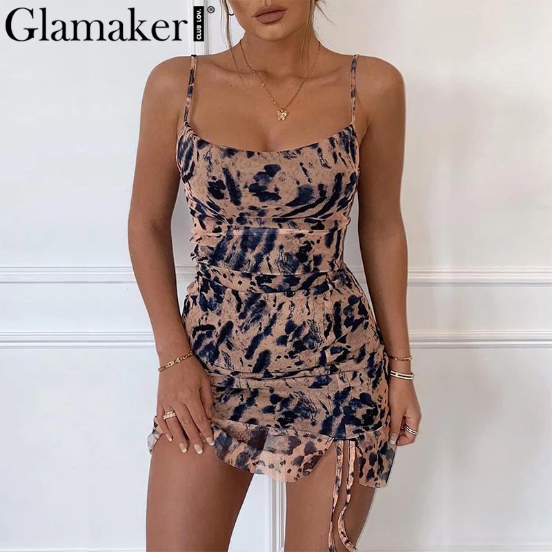 Glamaker сексуальное Сетчатое короткое платье с хомутом 2020 женское летнее