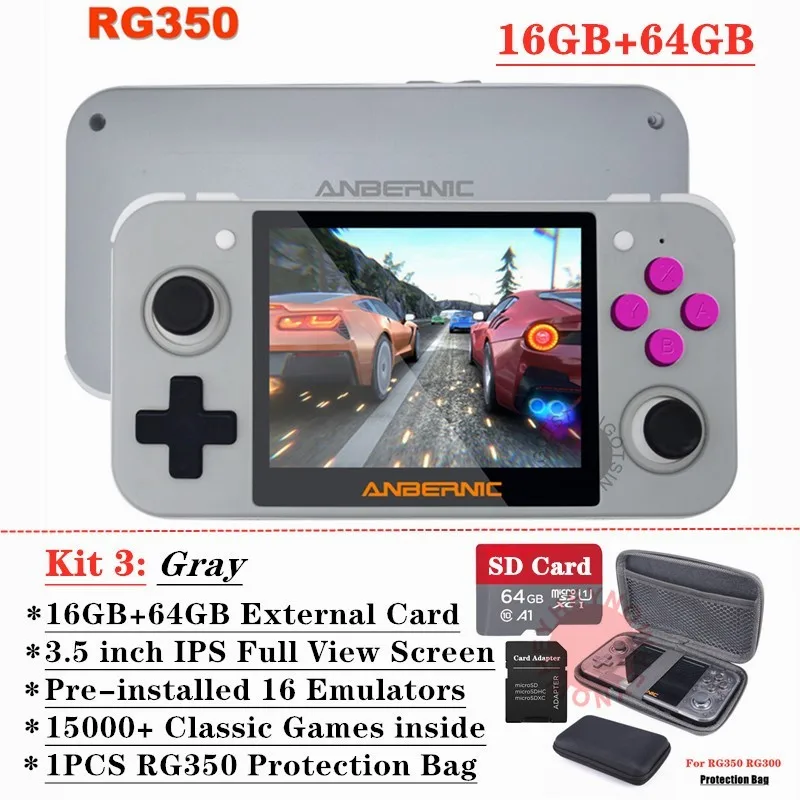 Gray 80GB HEYNOW RG350 Ретро игровая консоль 3,5 дюймов ips экран 32G/64G 10000+ игры 18 эмуляторов Linux система портативный игровой плеер лучший подарок - Цвет: Gray 80GB