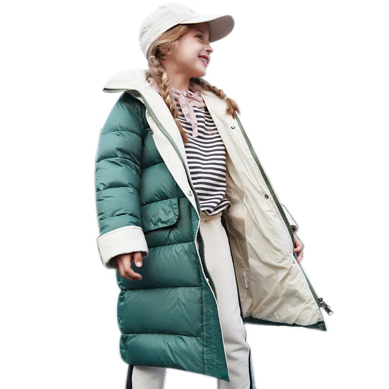 

2019 Fashion Girl Down Jacket Warm Baby Children Girls' down jacket medium length winter ND042