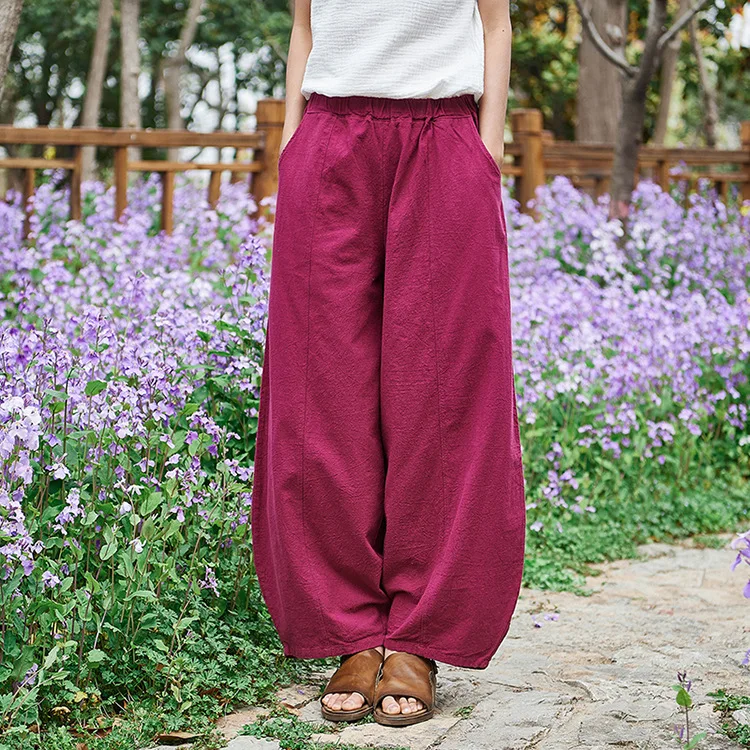 NINI WONDERLAND cotton and linen womens new product National style scrub beautiful womens trousers lantern pants