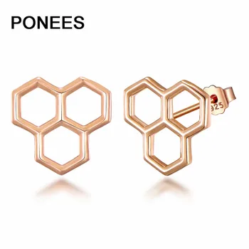 

Ponees 925 Sterling Silver Geometric Stud Earrings CZ Zircon Fashion Jewelry For Women Party