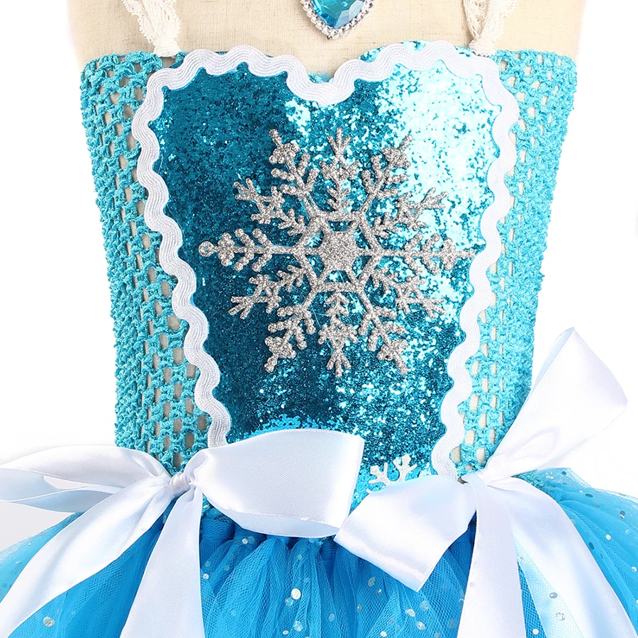 Snow Ice Princess Queen Girls Tutu Dress Glittery Sparkle Handmade Kids Halloween Party Birthday Fancy Dresses Elsa Clothes (11)