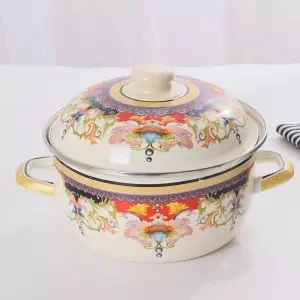 Эмалированный горшок толстый эмалированный суп горшок с плоским дном котелок для тушения тушеная газовая плита универсальная керамическая сковорода Wok Изолированная - Цвет: 22cm 3.0L