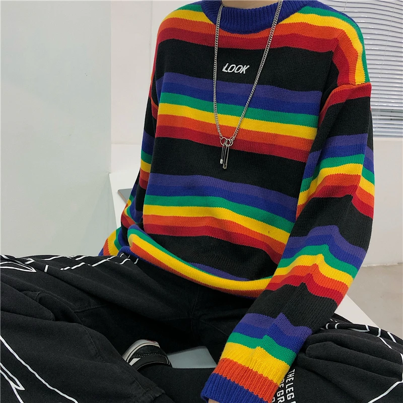 JoinYouth Harajuku, мужские и женские свитера, парные радужные полосатые пуловеры,, Осень-зима, со вставками, для студентов, Pull Femme J379