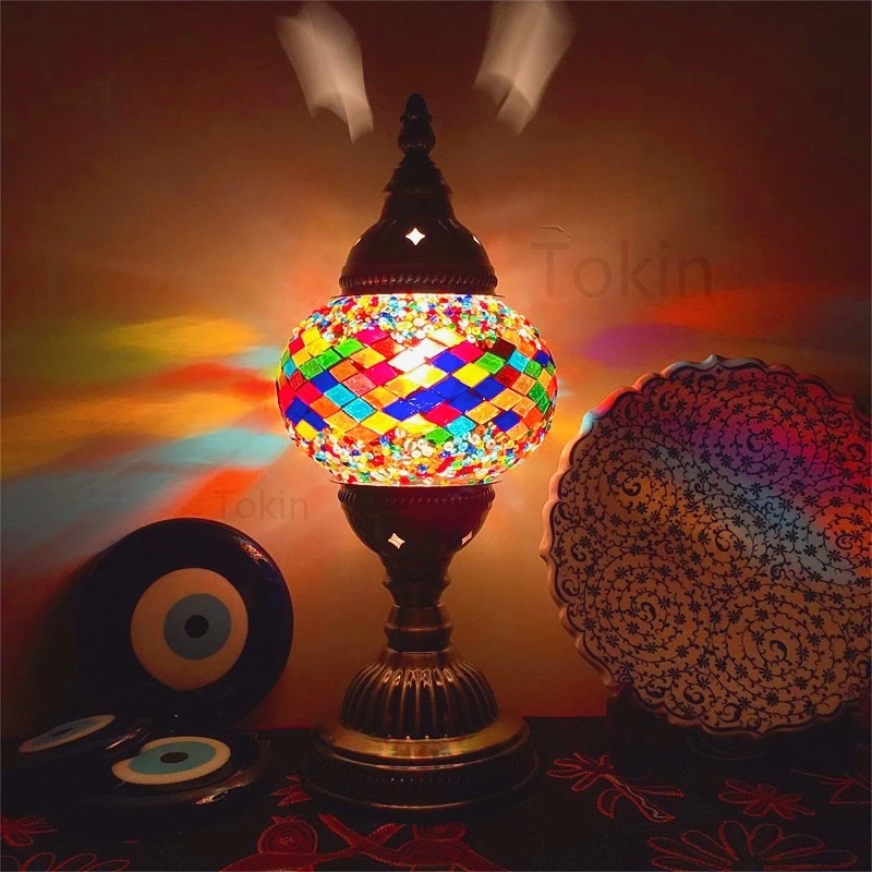 New Style Turkish mosaic table Lamp vintage art deco Handcrafted lamparas de mesa Glass romantic bed light lamparas con mosaicos