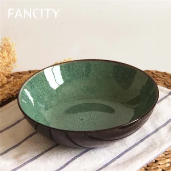 

FANCITY Super practical large bowl of ceramic tableware Japanese kiln glazed ramen bowl with rice bowl and dish plate