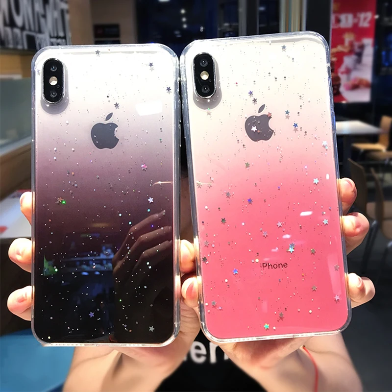 

Gradient Shining Glitter star Phone Cases For iphone XS Max XR X XS 6 6s 7 8 Plus Colorful soft TPU Protect Cover Shell Gift