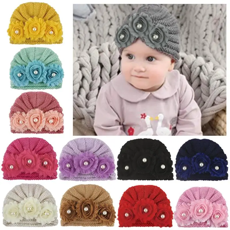 INS Hot Children Knitted Hat Baby Solid Color Sun Flower Wool Cap |