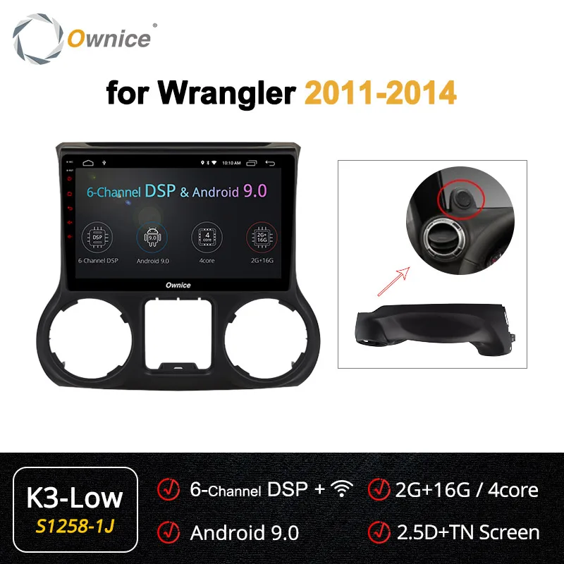 Ownice DSP SPDIF Android 9,0 Восьмиядерный автомобильный dvd-плеер радио gps k3 k5 k6 для Jeep Wrangler 2011 2012 2013 4G LET - Цвет: S1258-1 K3 LOW