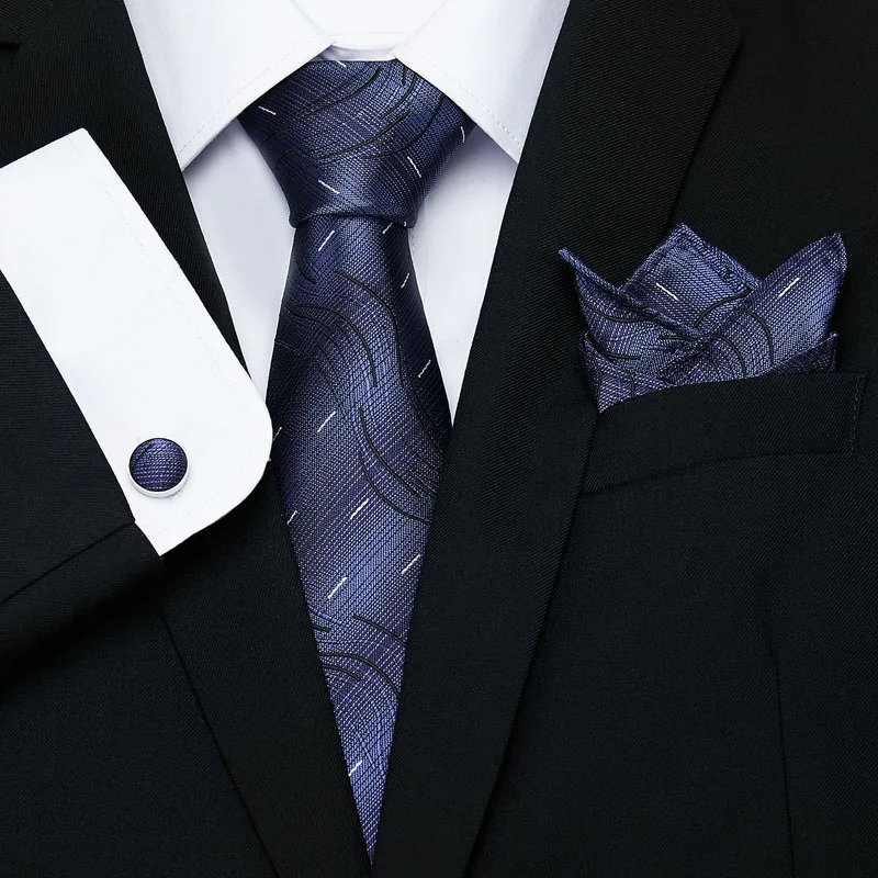 

Fashion grey Men Gifts Tie set Hanky Cufflinks Coral Tie 100% Silk Necktie Gravat Business Wedding Party Tie Set