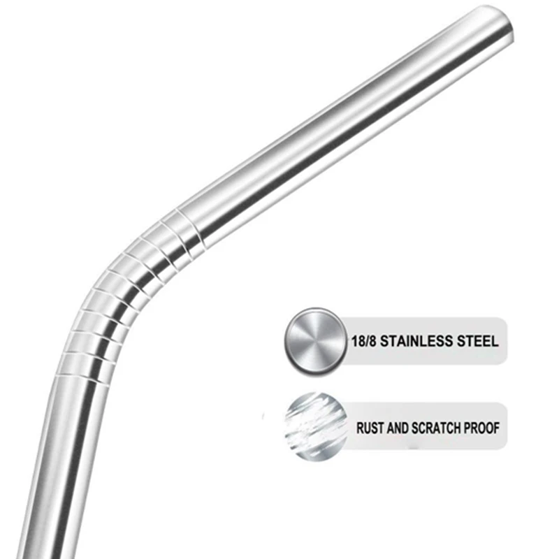 100/Batch Metal Straws Can Be Reused 304 Stainless Steel Drinking Water Pipes 215 Mm x 6 Mm Curved Straws 100Pcs