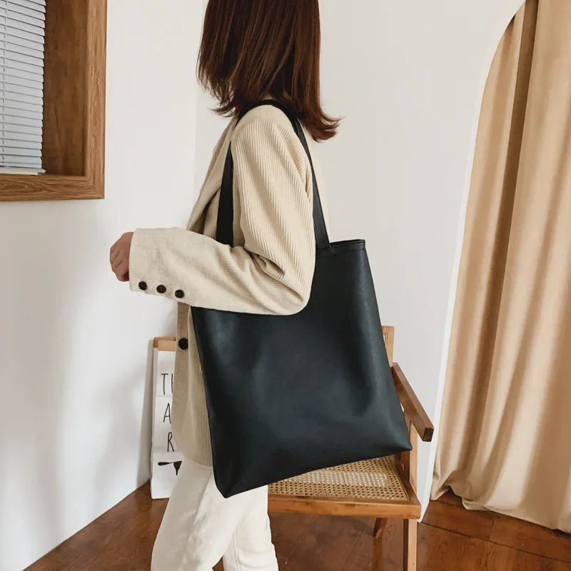 

Large-Volume WOMEN'S Bag Bag New Style 2019 Autumn & Winter New Products-Style Simple Shoulder Bag Textured Students Tote Bag Fa