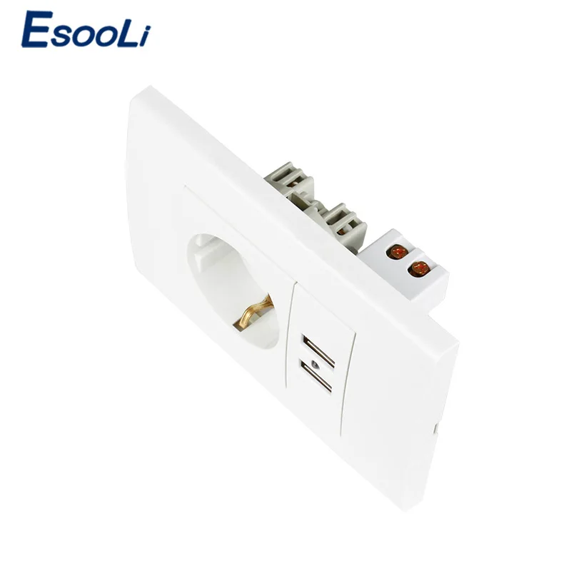 Esooli настенная розетка USB вилка заземленная 16A ЕС стандартный отвод с 1000mA Двойная зарядка с usb-разъемом порт для мобильного 118 мм* 80 мм