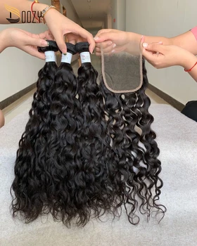 

Doozy Hair Peruvian Hair Water Wave 3 Bundles With Closure Human Virgin Hair
