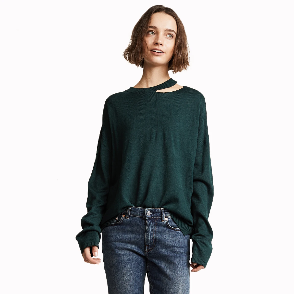 

Women Pullovers Sweater Scooop Neck Hollow Out Autumn New Arrival Elegant Cotton Solid Thin Top for Female