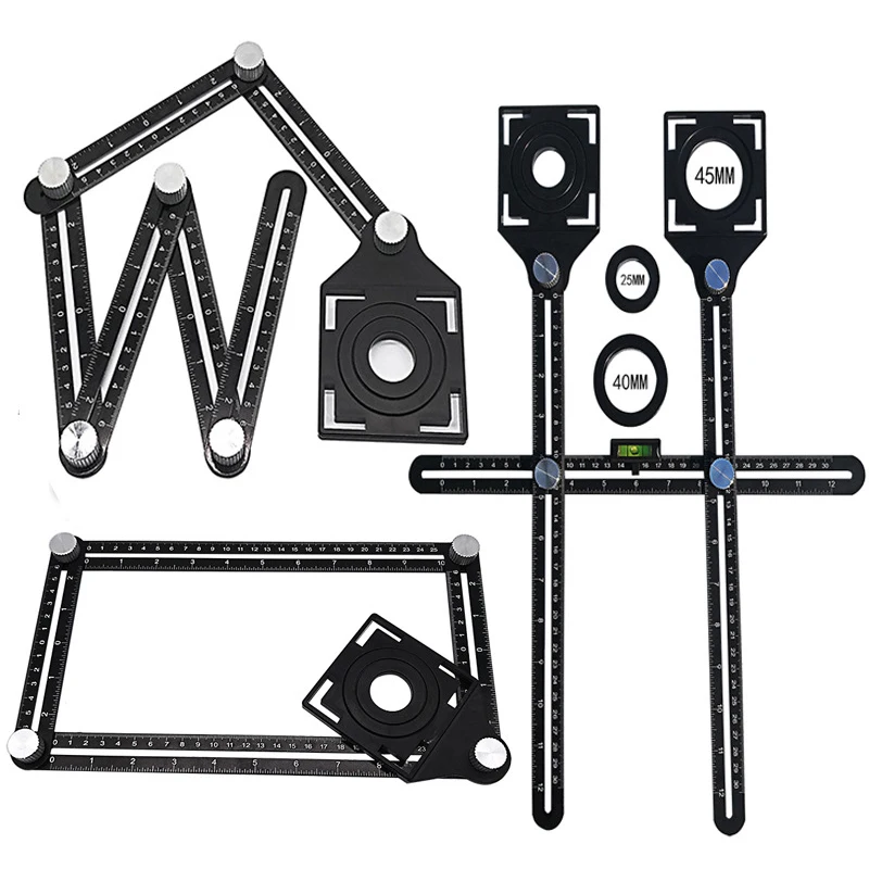 

6-fold Aluminium Alloy Angle Ruler Finder Measuring Ruler Perforated Mold Template Tool Izer Locator Drill Guide Tile Hole