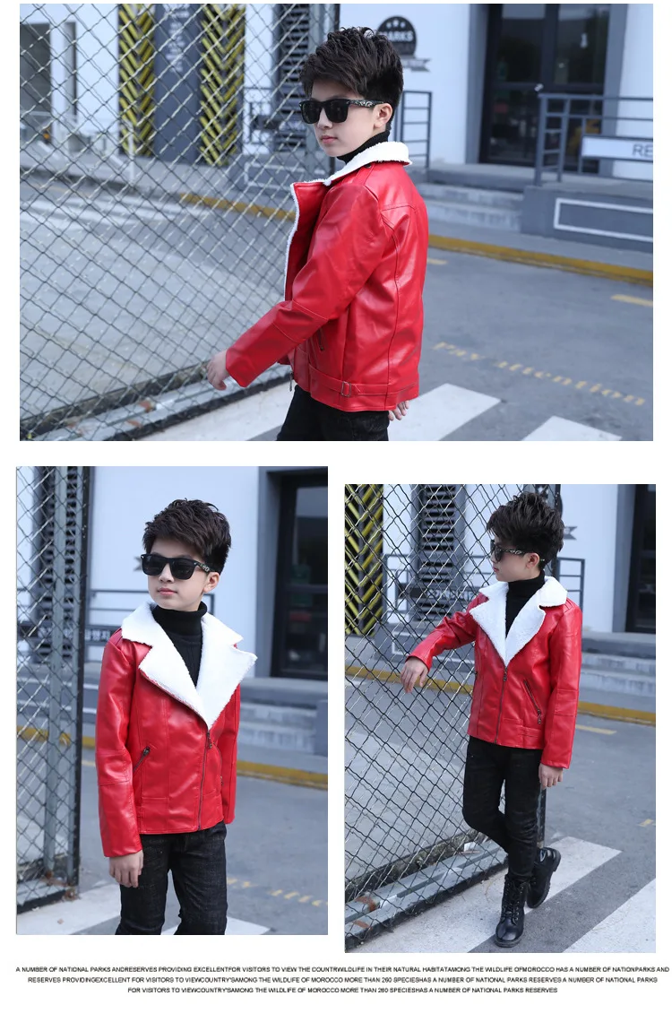 boys coats autumn winter fashion PU leather jacket 3-14 Y kids jacket new arrived children's plus velvet warm cotton outerwear