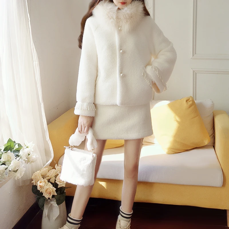 YUZACDWX Moda Mujer, новинка, зимний комплект из двух предметов, осенний комплект с высокой имитацией норки, комплект из 2 предметов, Женский комплект с юбкой высокого качества