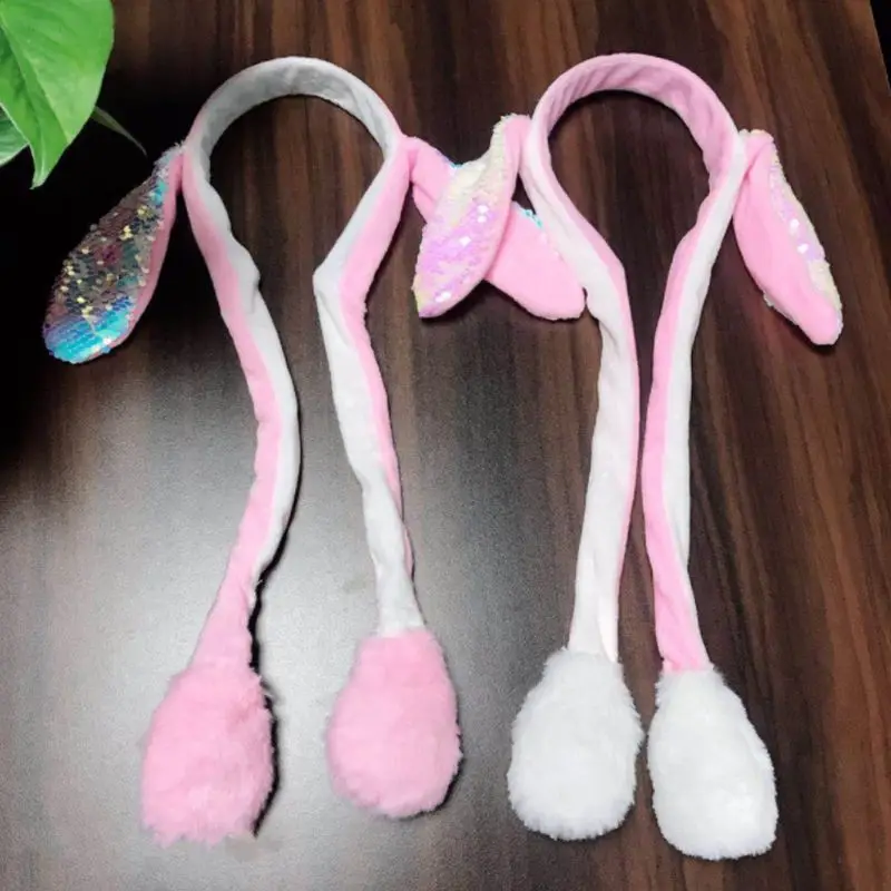 

Women Girls Cute Fish Scales Sequins Rabbit Ears Headband LED Light Up Moving Airbag Children Plush Toy Hair Hoop Party Supplies