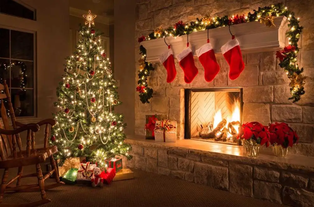 Fireplace 4 Neoback Рождественский фон для фотосъемки камин и Рождественская елка фон для фотостудии красный носок деревянная стена фотосессия - Цвет: Fireplace 4