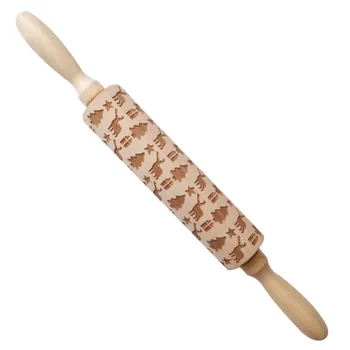 

Wooden Christmas Embossing Rolling Pin Embossed Rolling Pin Wood Engraved Rolling Pin For Baking Make Cookie Kitchen Tool