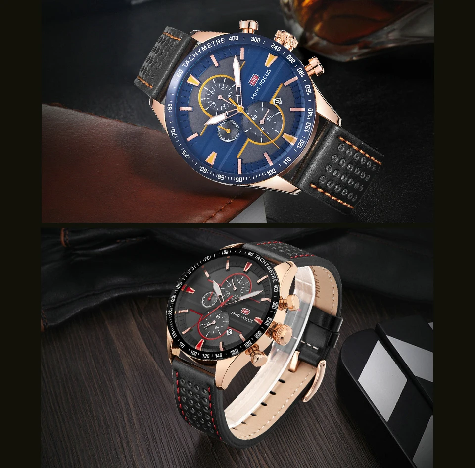 Мини фокус Королевский Бизнес Кварцевые часы для мужчин кожаный ремешок 3 Sub dial 6