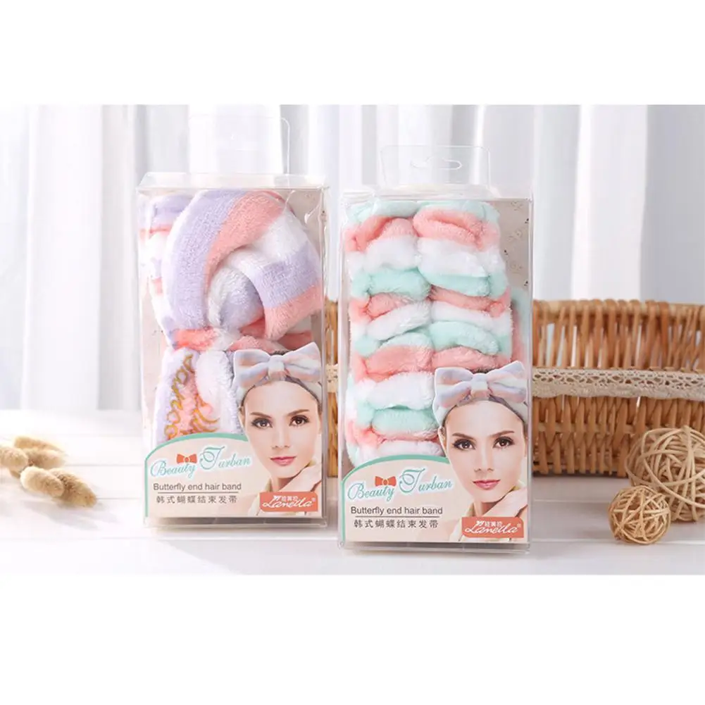 Яркие GLAMOUR1PC для душа из микрофибры ванны Шапка-тюрбан эластичное полотенце с милым бантом из кораллового флиса Мягкая повязка на голову разные цвета 1 шт