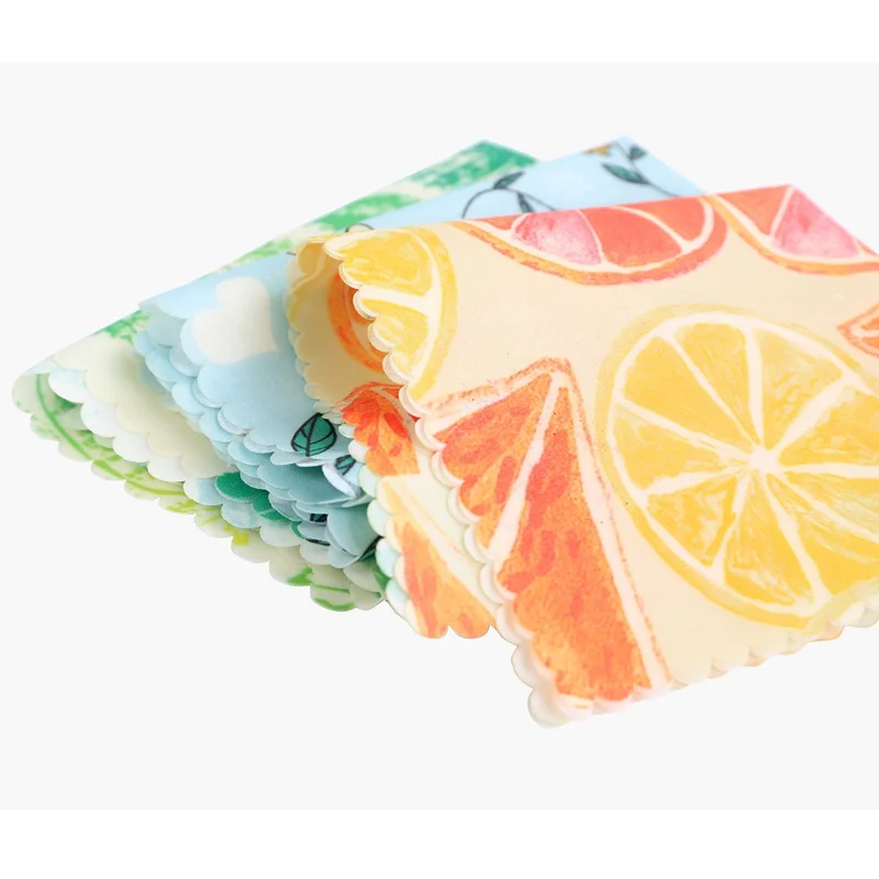 3PCS/Sst Kitchen Environmental Organic Cotton Beeswax Fresh Cloth Food Wrap Cling Film Reusable Food Preservation Cloth