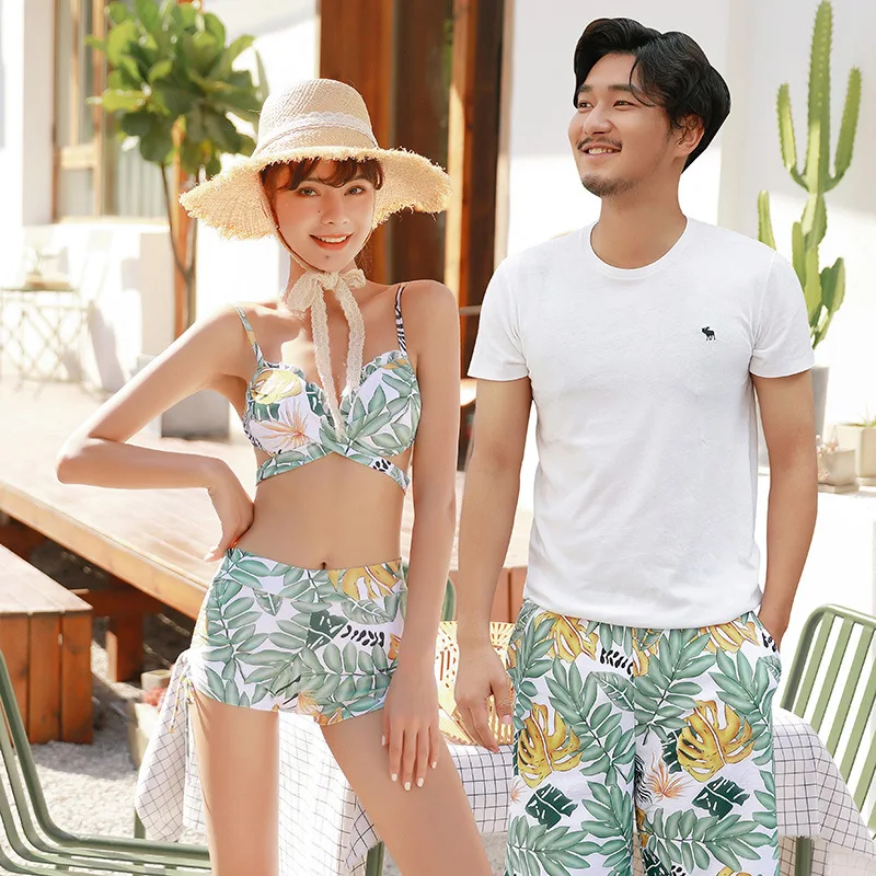 

New Style Couples Bathing Suit Split Type Bikini Three-piece Set Bathing Suit Women's Men's Beach Shorts Holiday Couples Tour Ba