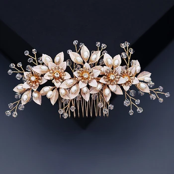 Efily Bridal Wedding Hair Accessories Crystal Flower Pearl Hair Combs for Women Bride Headpiece Party Jewelry Bridesmaid Gift 3