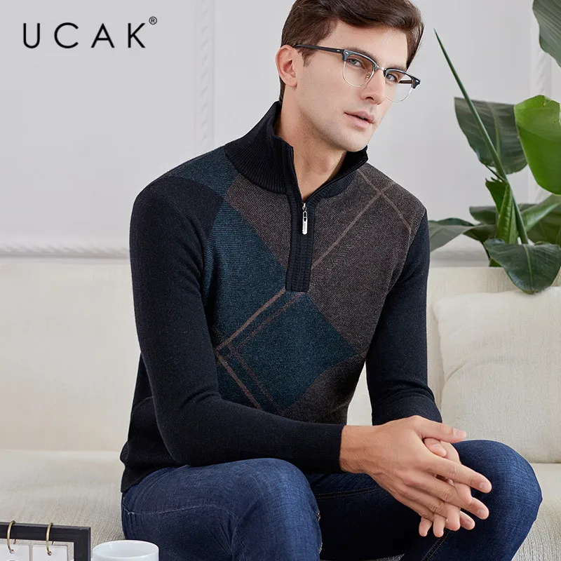 Black Friday UCAK Brand Pure Merino Wool Sweater 2019 New Arrival Casual Zipper Warm Winter Streetwear Pull Homme Pullover Sweaters U3125