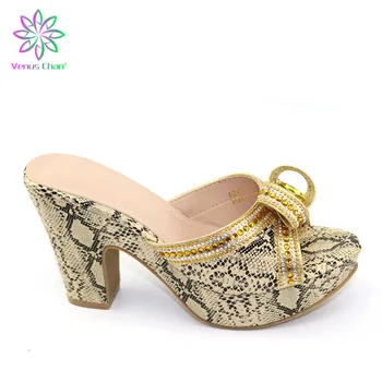 

New Arrival GOLD Color Italian Ladies Sexy High Heels Pumps Rhinestones Ladies Pumps African Pointed Toe Sandal Shoe for Party