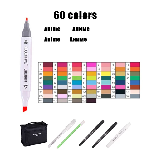 60 Colors Touchfive TouchFIVE маркер для рисования комплекты 30/40/60/80/168 Цвета аниме студент эскиз конструкции манга двойной наконечник спиртовой фломастер для рисования - Цвет: 60 Colors Touchfive
