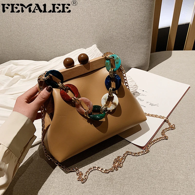 Акриловая коробка сумка мешок для женщин деревянный зажим вечерняя на цепочке