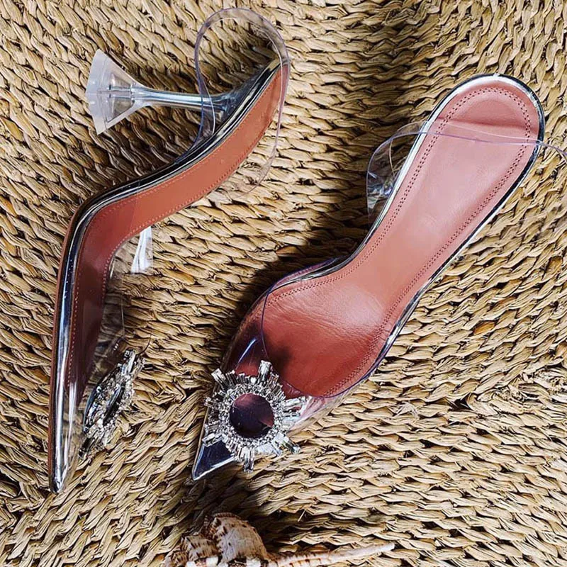 Transparent PVC Sandals Women Pointed Clear Crystal Cup High Heel Stilettos Sexy Pumps 2019 Summer Shoes Peep Toe Women Pumps 39
