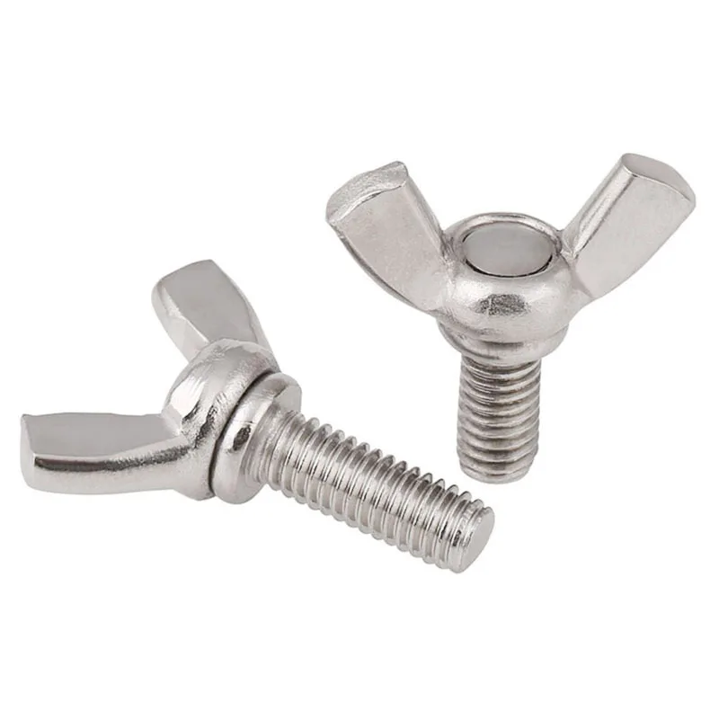 M6 x 10mm 1mm Pitch 304 Stainless Steel Wing Bolt Butterfly Screw Silver Tone 5pcs