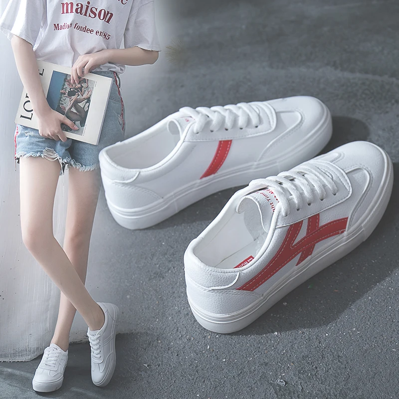 503 Red Популярные женские кроссовки; коллекция года; модная дышащая Вулканизированная обувь; женская обувь из искусственной кожи на платформе; женская повседневная обувь на шнуровке; цвет белый - Цвет: 503 Red