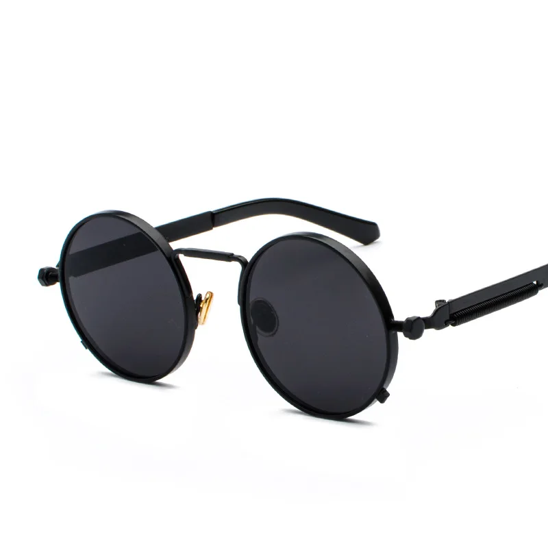 C1 Black.Black gray Винтажные круглые солнцезащитные очки в стиле панк, мужские весенние металлические зеркальные солнцезащитные очки в стиле стимпанк для мужчин и женщин, ретро очки - Цвет линз: C1 Black.Black gray