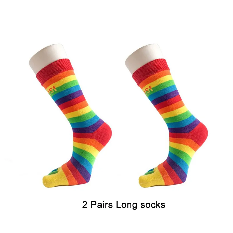 2 pairs long socks 2 пары разноцветных радужных носков с пятью носками женские полосатые носки трендовые уличные повседневные Хлопковые женские короткие носки и длинные носки - Цвет: 2 pairs long socks