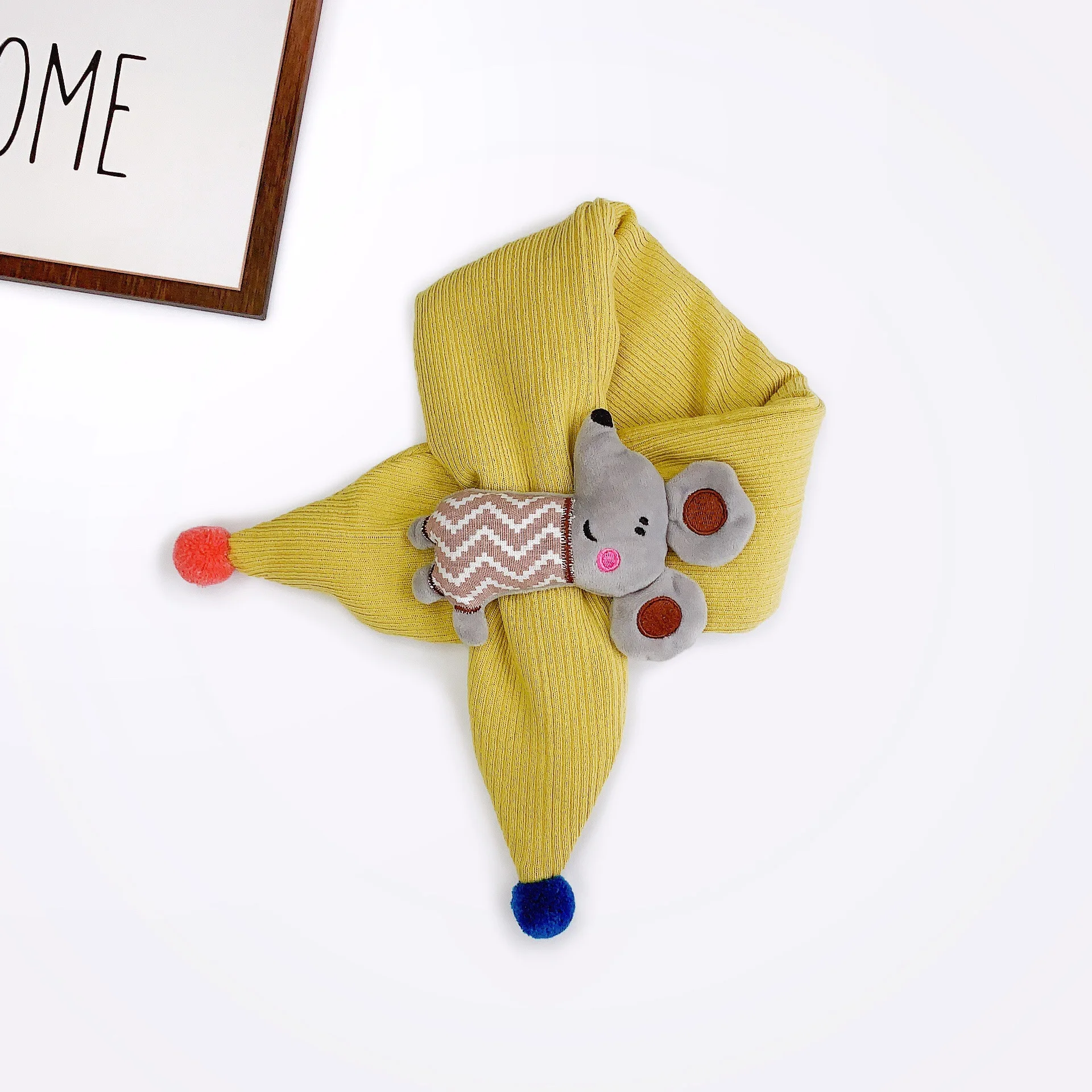Mouse yellow Зимний милый детский шарф шарфы для мальчиков и девочек детский хлопковый шарф с меховым воротником шарфы-кольца с рисунком шейный платок - Цвет: Mouse yellow
