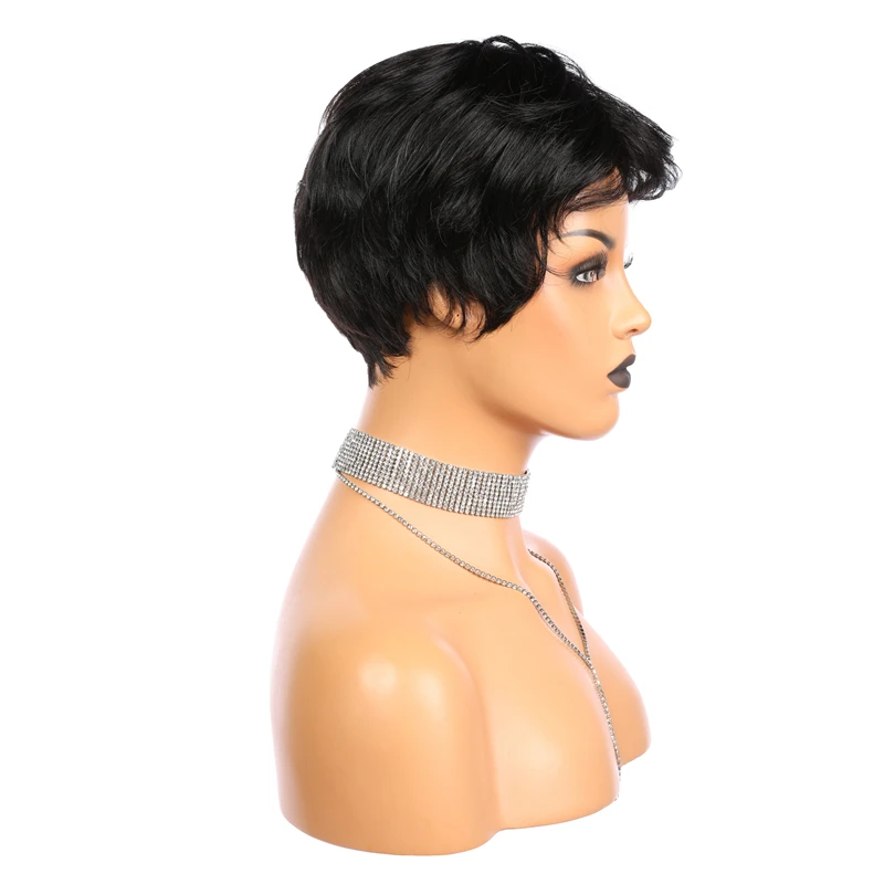 Прямые короткие парики Pixie Cut натуральные черные бразильские Реми человеческие