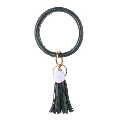 ZG New PU Leather O Bracelet KeyChains Circle Cute Same Color Tassel Wristlet Keychain Wholesale Women Girls - Цвет: NO.14