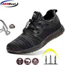 DEWBEST Work Boots Winter Warm Outdoor Steel Toe Cap Anti-smashing Anti-piercing Outdoor Lace-up Cow Suede Safety Shoes Mens