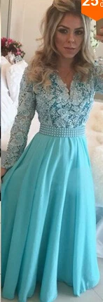 Синий Vestido de festa, кружевное вечернее платье с длинными рукавами кораллового цвета фуксии, женское платье для выпускного вечера, Платья для особых случаев для матери невесты - Цвет: Синий